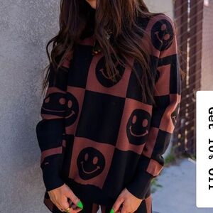 Dressed in LALA Black and Brown Smiley Sweater